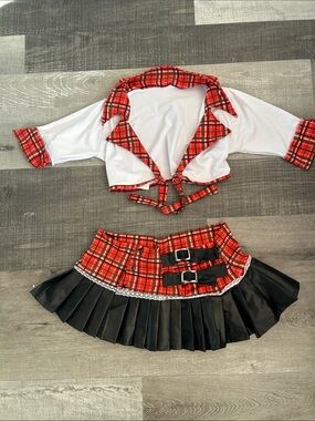 NWT Red Plaid Schoolgirl Halloween Costume Set - NEVER WORN